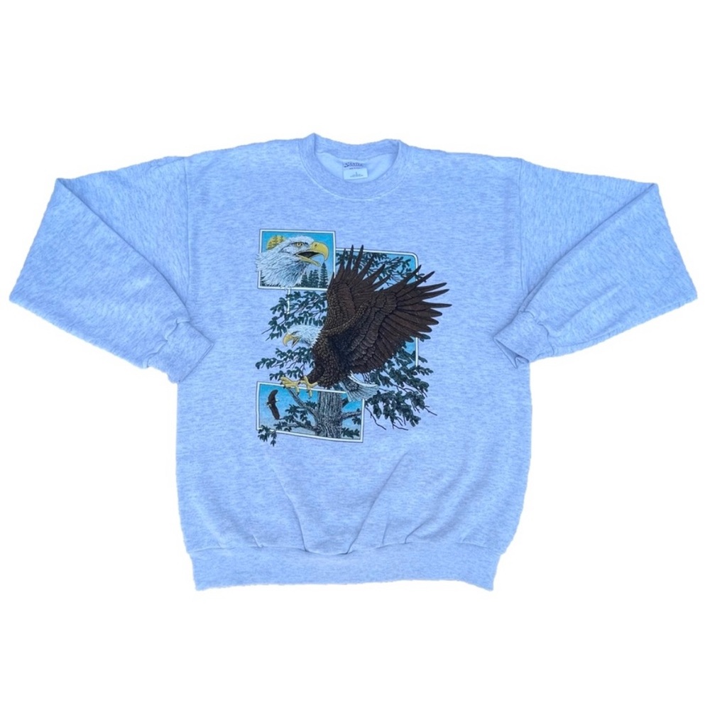 New Vintage 90s Eagle Nature Wild Santee Grey Graphic Crewneck Pullover Sweater